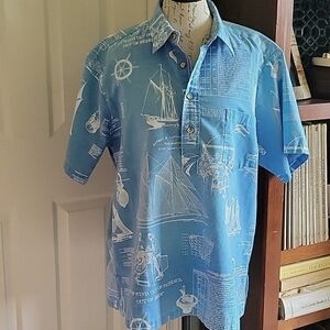 Mens Light Blue Vintage Hawaiian Pullover Shirt M